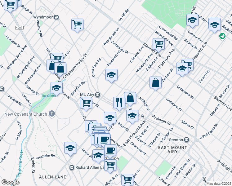 map of restaurants, bars, coffee shops, grocery stores, and more near 315 Wadsworth Avenue in Philadelphia