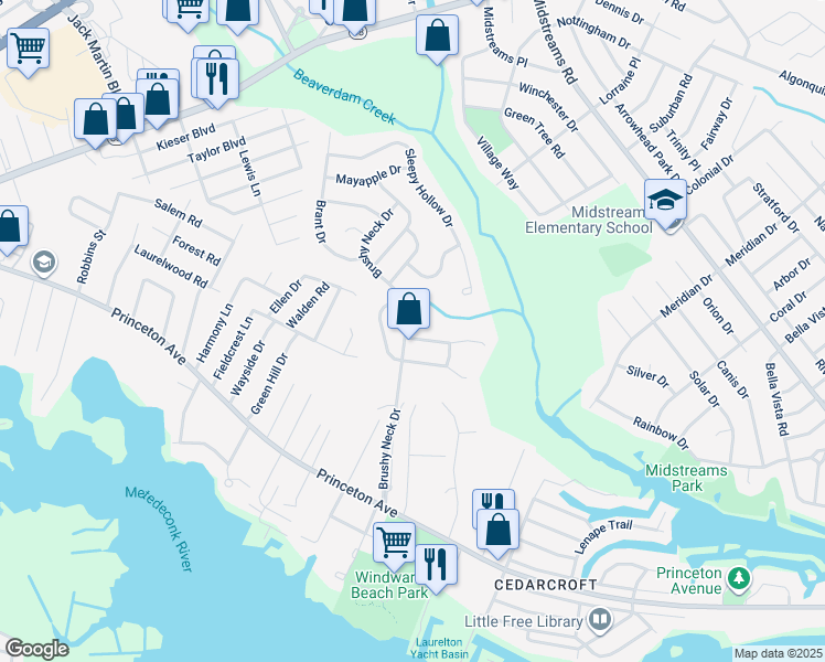 map of restaurants, bars, coffee shops, grocery stores, and more near 2 Deer Run Lane in Brick Township