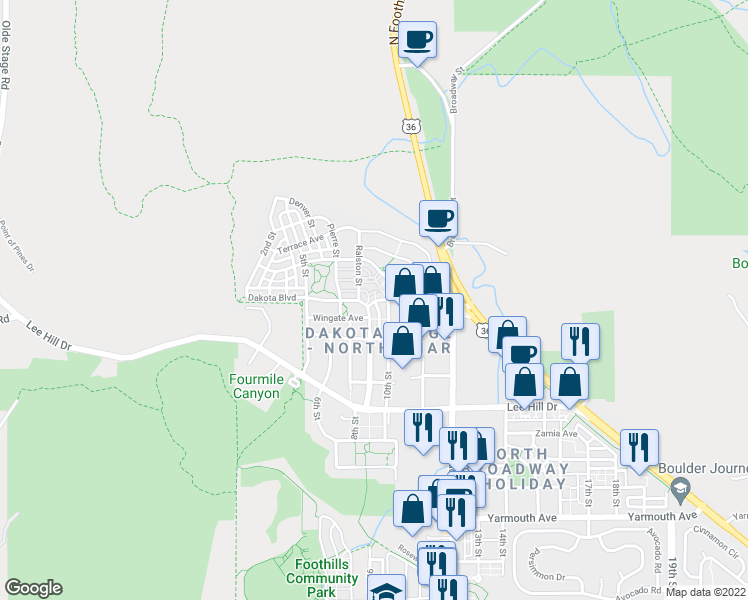 map of restaurants, bars, coffee shops, grocery stores, and more near 4963 10th Street in Boulder