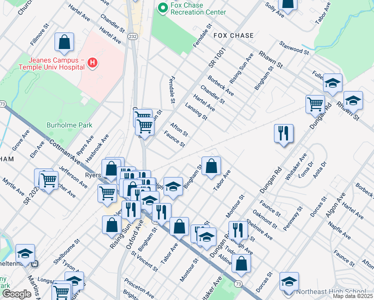 map of restaurants, bars, coffee shops, grocery stores, and more near 1000 Faunce Street in Philadelphia