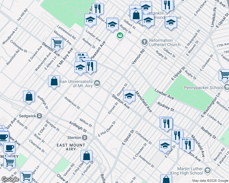 map of restaurants, bars, coffee shops, grocery stores, and more near 908 Slocum Street in Philadelphia