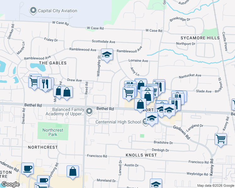 map of restaurants, bars, coffee shops, grocery stores, and more near 5275 Portland Street in Columbus