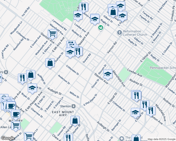 map of restaurants, bars, coffee shops, grocery stores, and more near 6846 Stenton Avenue in Philadelphia