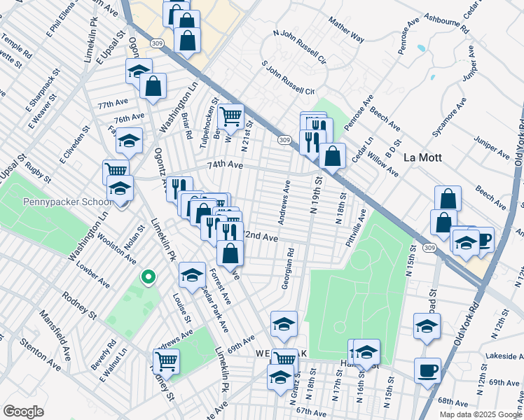 map of restaurants, bars, coffee shops, grocery stores, and more near 1993 Elston Street in Philadelphia