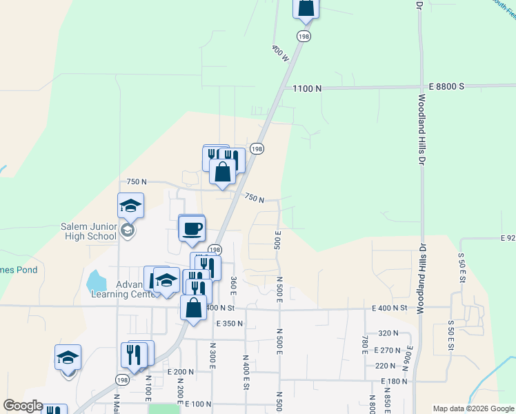 map of restaurants, bars, coffee shops, grocery stores, and more near 439 East 720 South in Spanish Fork