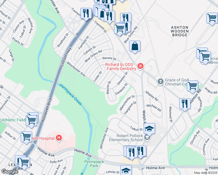 map of restaurants, bars, coffee shops, grocery stores, and more near 8805 Dewees Street in Philadelphia