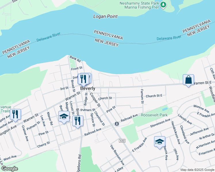 map of restaurants, bars, coffee shops, grocery stores, and more near 155 Warren Street in Beverly