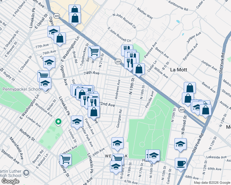 map of restaurants, bars, coffee shops, grocery stores, and more near 1930 Elston Street in Philadelphia