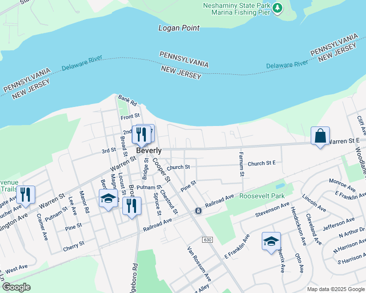 map of restaurants, bars, coffee shops, grocery stores, and more near 155 Warren Street in Beverly