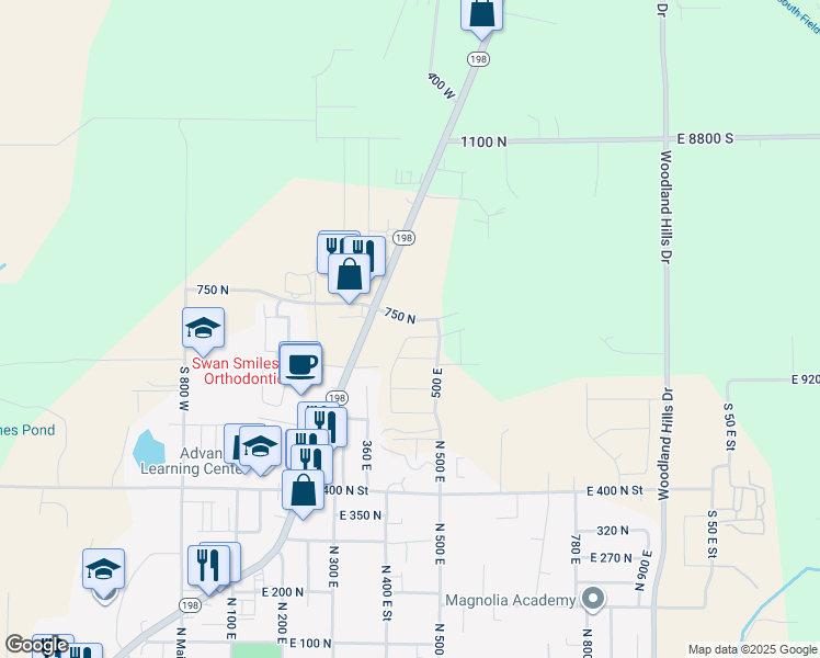 map of restaurants, bars, coffee shops, grocery stores, and more near 445 720 North in Salem
