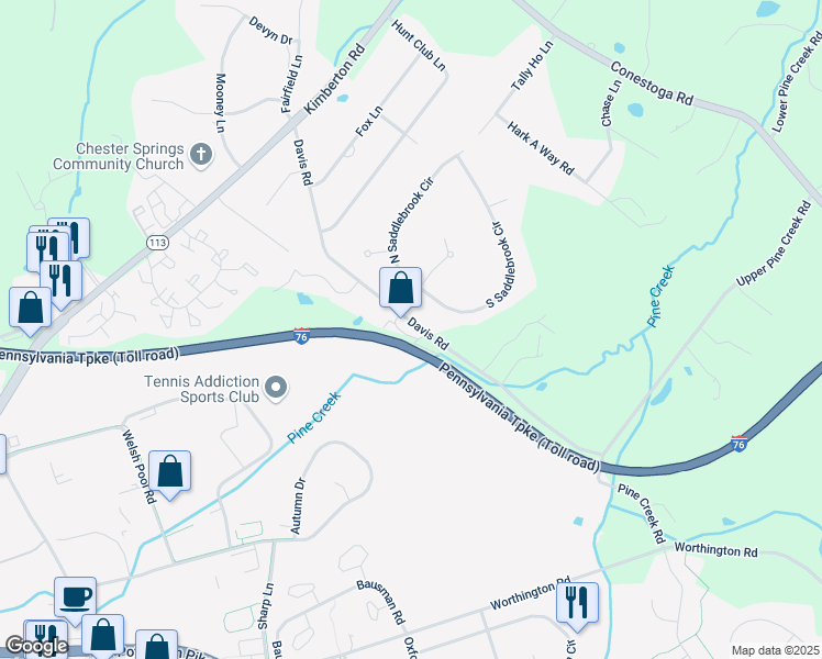 map of restaurants, bars, coffee shops, grocery stores, and more near 405 Holly Tree Court in Chester Springs