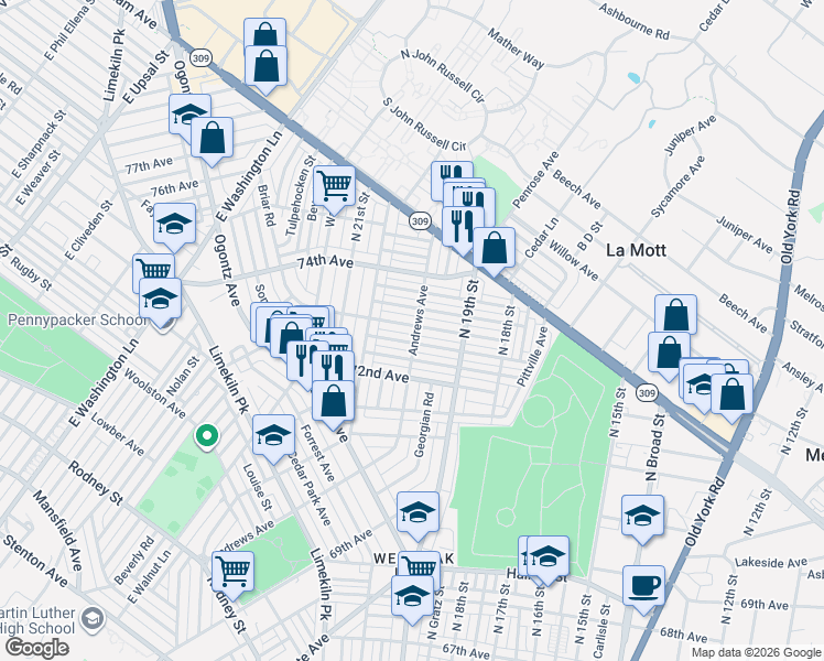 map of restaurants, bars, coffee shops, grocery stores, and more near 1930 Elston Street in Philadelphia