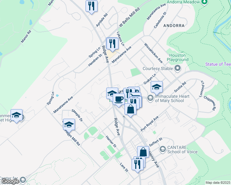 map of restaurants, bars, coffee shops, grocery stores, and more near 700 Grakyn Lane in Philadelphia