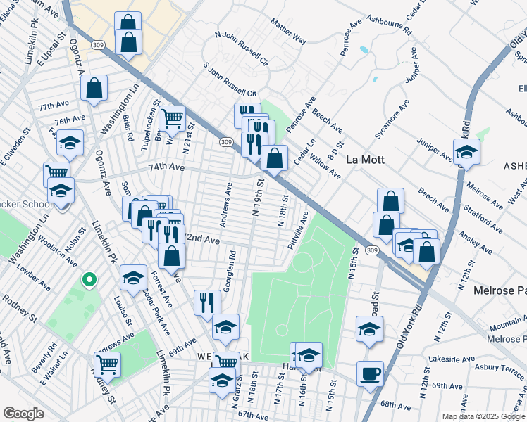 map of restaurants, bars, coffee shops, grocery stores, and more near 1835 73rd Avenue in Philadelphia