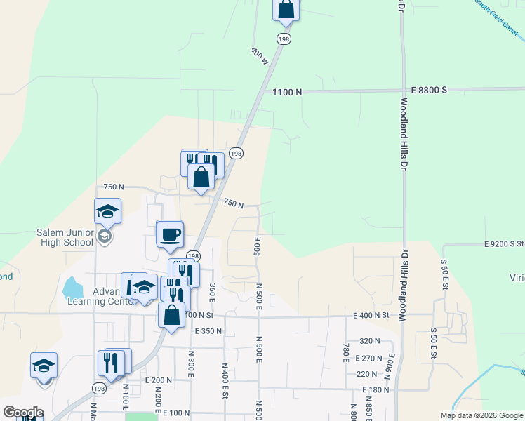 map of restaurants, bars, coffee shops, grocery stores, and more near 507 East 720 South in Spanish Fork