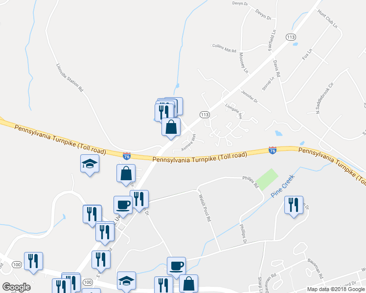 map of restaurants, bars, coffee shops, grocery stores, and more near 607 Shippen Drive in Chester Springs