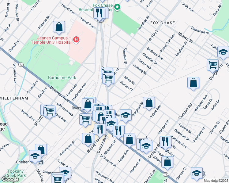 map of restaurants, bars, coffee shops, grocery stores, and more near 909 Shelmire Avenue in Philadelphia