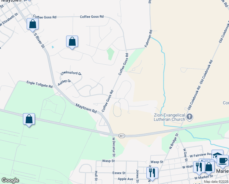 map of restaurants, bars, coffee shops, grocery stores, and more near 316 Alexandria Court in Marietta