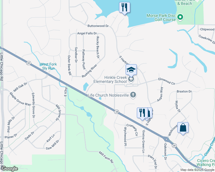 map of restaurants, bars, coffee shops, grocery stores, and more near 19124 Key Club Drive in Noblesville
