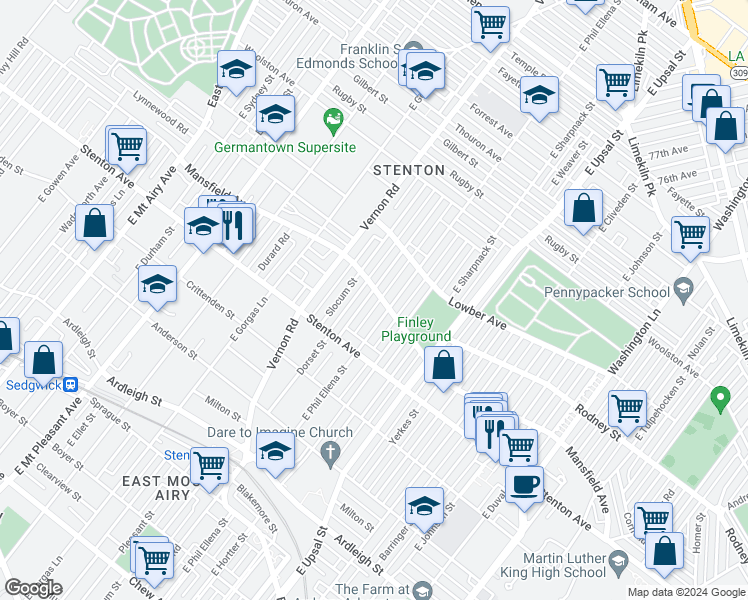 map of restaurants, bars, coffee shops, grocery stores, and more near 942 Dorset Street in Philadelphia