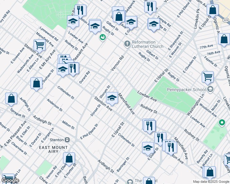 map of restaurants, bars, coffee shops, grocery stores, and more near 942 Dorset Street in Philadelphia