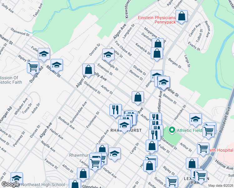 map of restaurants, bars, coffee shops, grocery stores, and more near 1830 Arthur Street in Philadelphia
