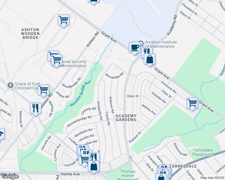 map of restaurants, bars, coffee shops, grocery stores, and more near 9317 Campus Lane in Philadelphia