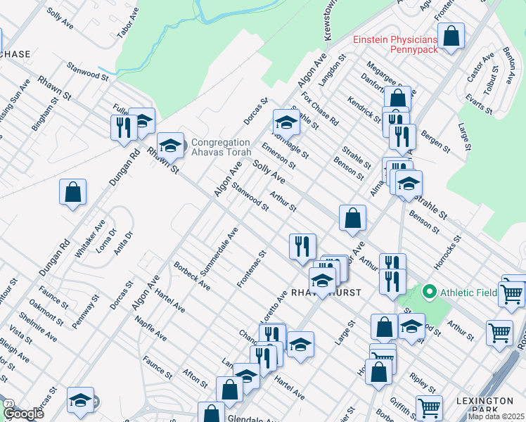 map of restaurants, bars, coffee shops, grocery stores, and more near 1708 Stanwood Street in Philadelphia
