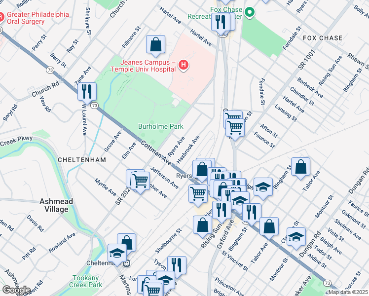 map of restaurants, bars, coffee shops, grocery stores, and more near 7316 Hasbrook Avenue in Philadelphia