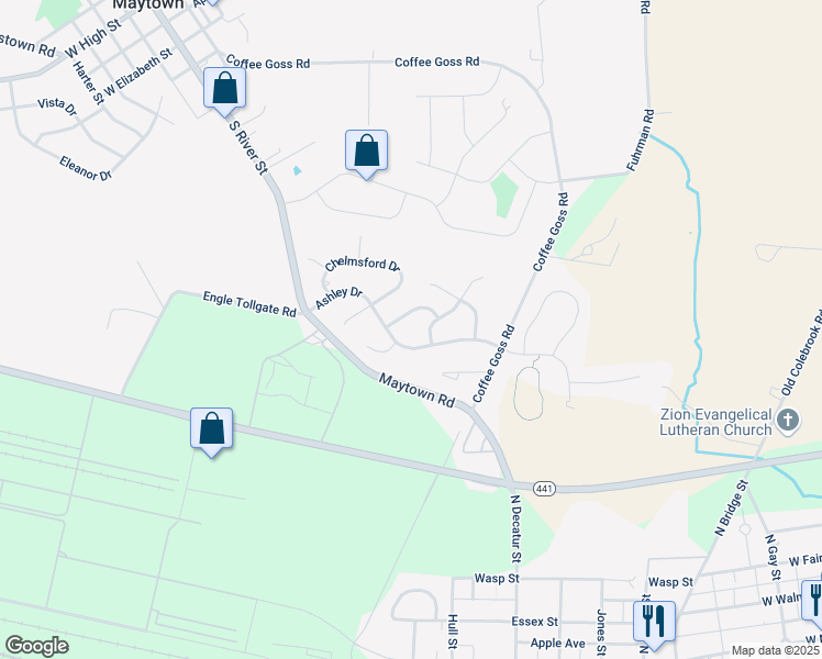 map of restaurants, bars, coffee shops, grocery stores, and more near 85 Ashley Drive in Marietta