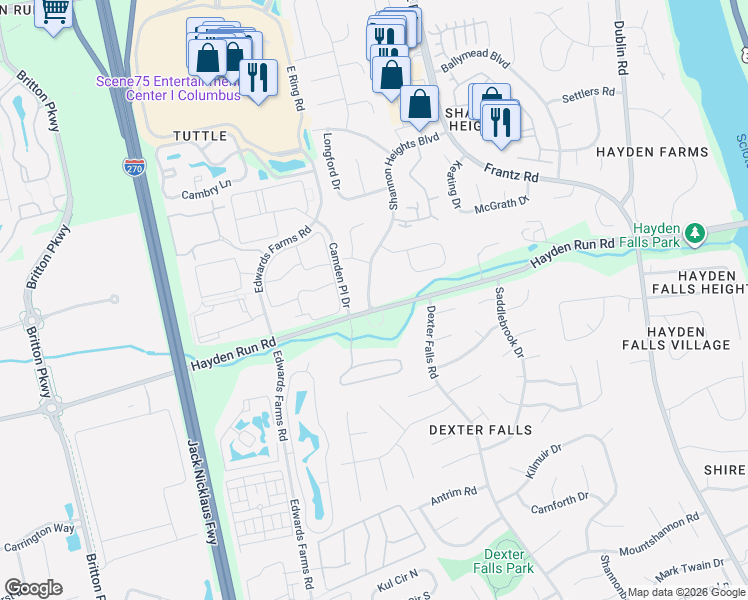 map of restaurants, bars, coffee shops, grocery stores, and more near 5497 Shannon Heights Boulevard in Dublin
