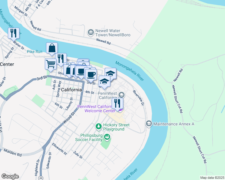 map of restaurants, bars, coffee shops, grocery stores, and more near 250 University Avenue in California