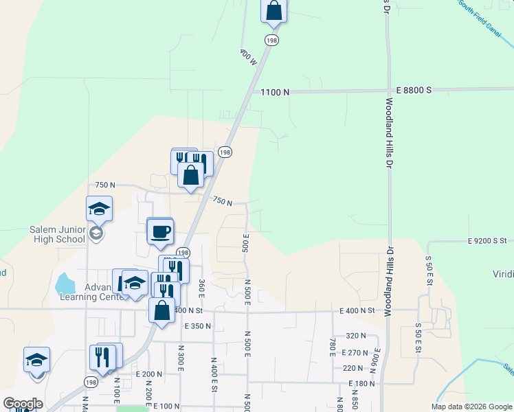 map of restaurants, bars, coffee shops, grocery stores, and more near 531 East 720 North in Salem