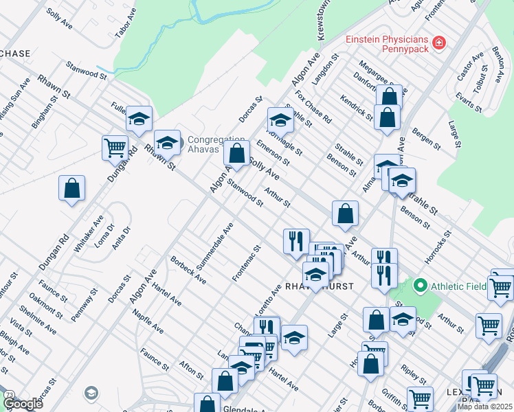 map of restaurants, bars, coffee shops, grocery stores, and more near 1708 Stanwood Street in Philadelphia