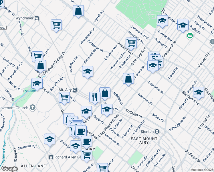 map of restaurants, bars, coffee shops, grocery stores, and more near 400 East Allens Lane in Philadelphia
