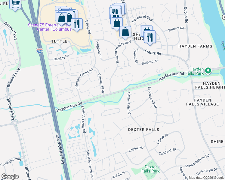 map of restaurants, bars, coffee shops, grocery stores, and more near 5497 Shannon Heights Boulevard in Dublin
