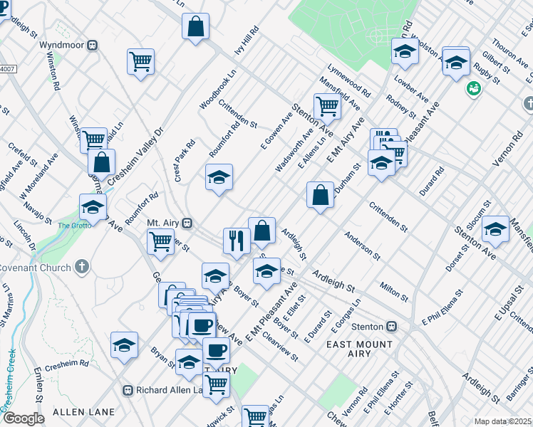 map of restaurants, bars, coffee shops, grocery stores, and more near 400 East Allens Lane in Philadelphia