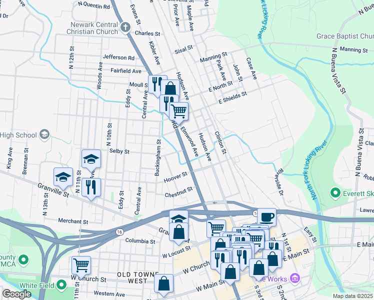 map of restaurants, bars, coffee shops, grocery stores, and more near 269 Mount Vernon Road in Newark
