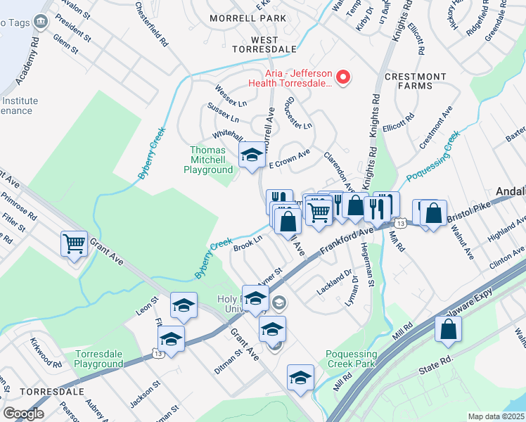 map of restaurants, bars, coffee shops, grocery stores, and more near 3778 Morrell Avenue in Philadelphia