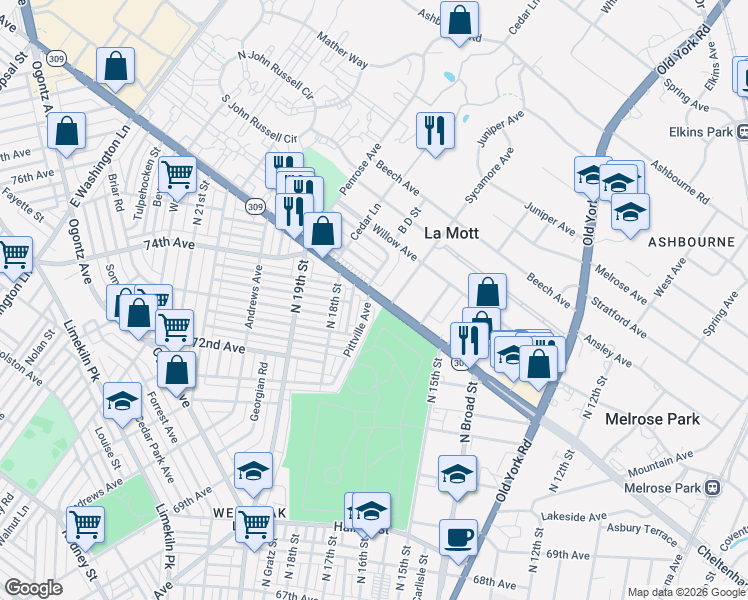 map of restaurants, bars, coffee shops, grocery stores, and more near in 