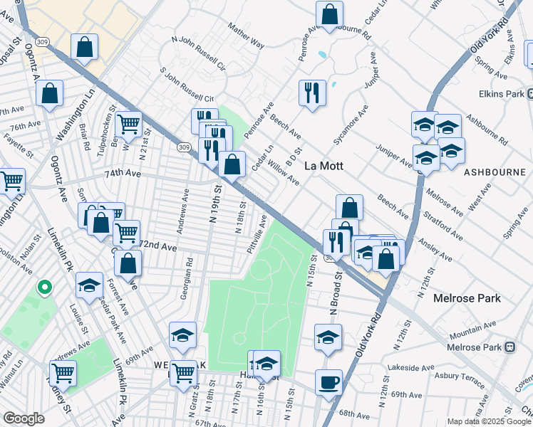 map of restaurants, bars, coffee shops, grocery stores, and more near in 