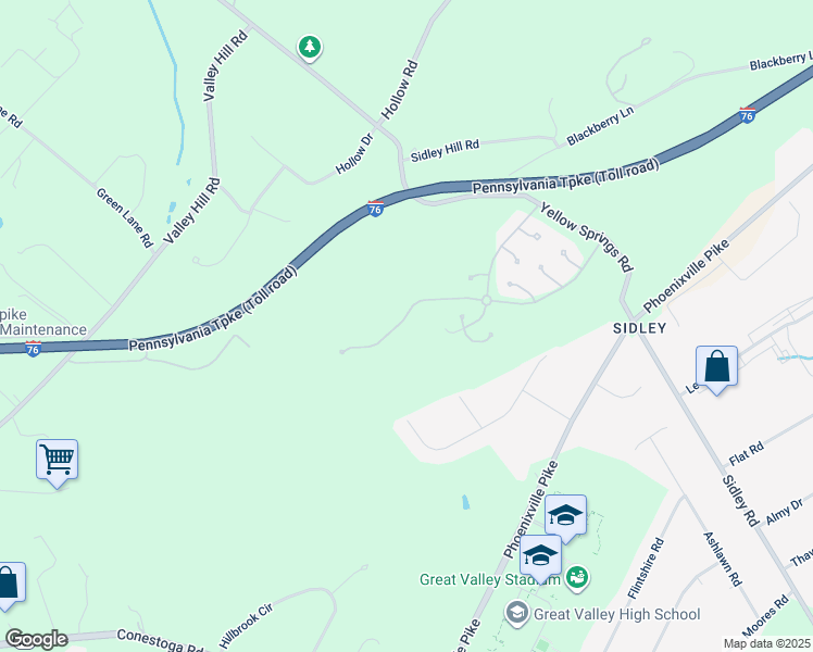 map of restaurants, bars, coffee shops, grocery stores, and more near 217 Yorktown Court in Malvern