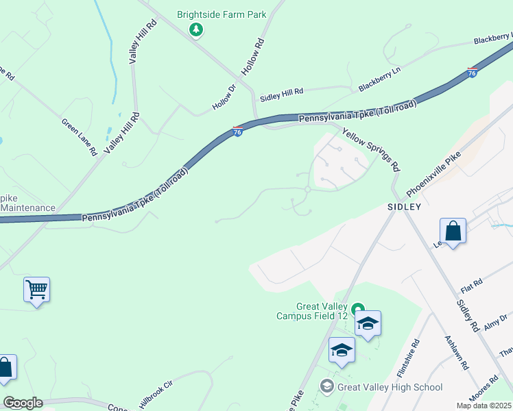 map of restaurants, bars, coffee shops, grocery stores, and more near 217 Yorktown Court in Malvern