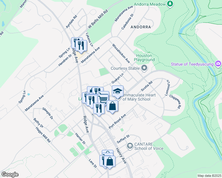 map of restaurants, bars, coffee shops, grocery stores, and more near 8610 Tiona Street in Philadelphia