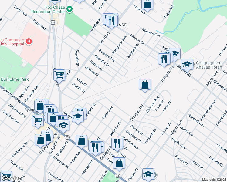 map of restaurants, bars, coffee shops, grocery stores, and more near 1111 Tabor Lane in Philadelphia