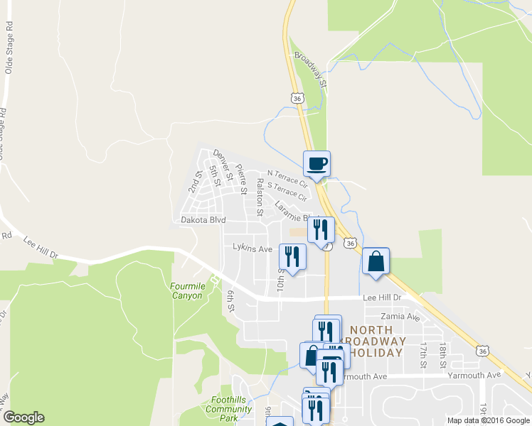 map of restaurants, bars, coffee shops, grocery stores, and more near 670 Laramie Boulevard in Boulder
