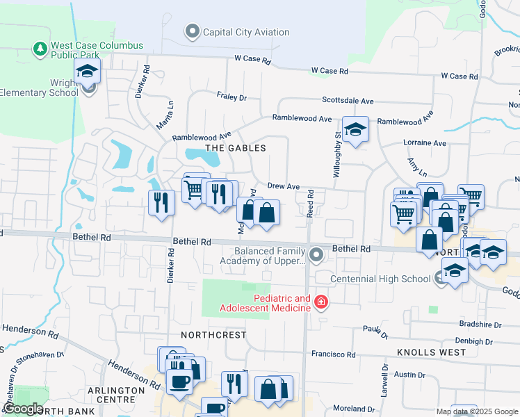 map of restaurants, bars, coffee shops, grocery stores, and more near 539 Mckitrick Boulevard in Columbus