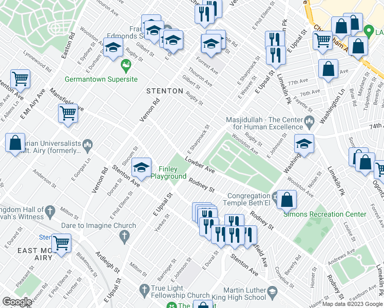 map of restaurants, bars, coffee shops, grocery stores, and more near 1112 East Sharpnack Street in Philadelphia