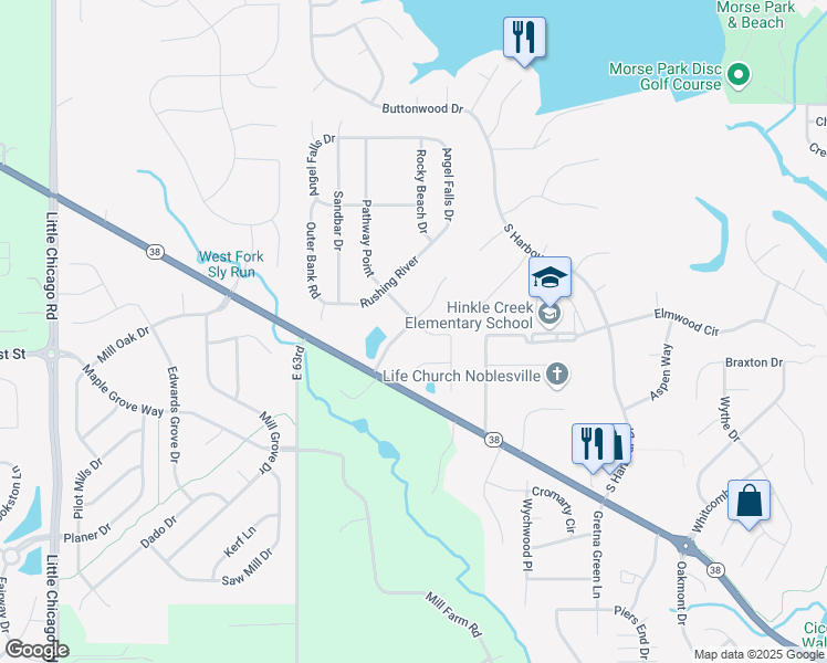 map of restaurants, bars, coffee shops, grocery stores, and more near 6543 Crossbridge Drive in Noblesville