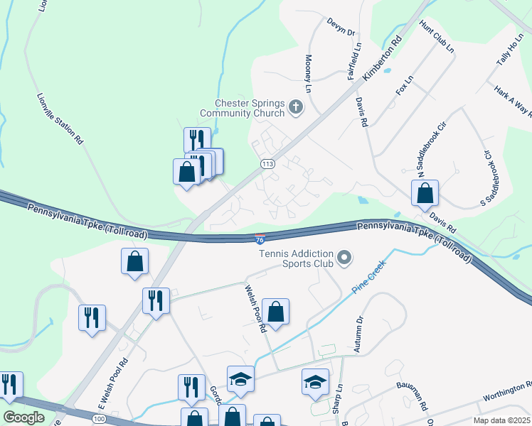 map of restaurants, bars, coffee shops, grocery stores, and more near 1506 Saint Johnsbury Court in Chester Springs